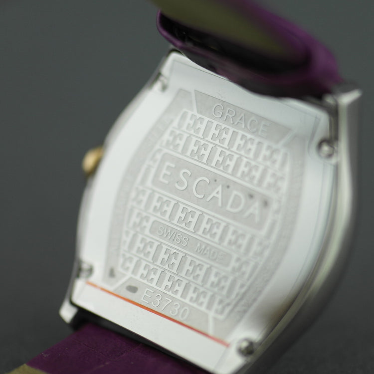 Reloj suizo Escada Grace bicolor Correa morada con relieve de cocodrilo 