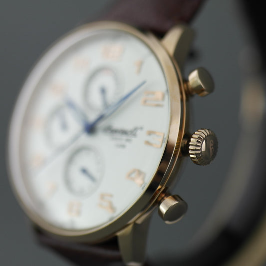 Reloj de pulsera Ingersoll Eaton de cuarzo chapado en oro con números arábigos y correa de piel