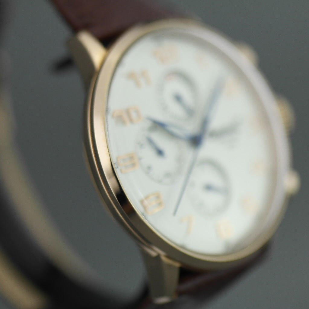 Ingersoll Eaton gold plated quartz wrist watch with Arabic numerals and leather strap