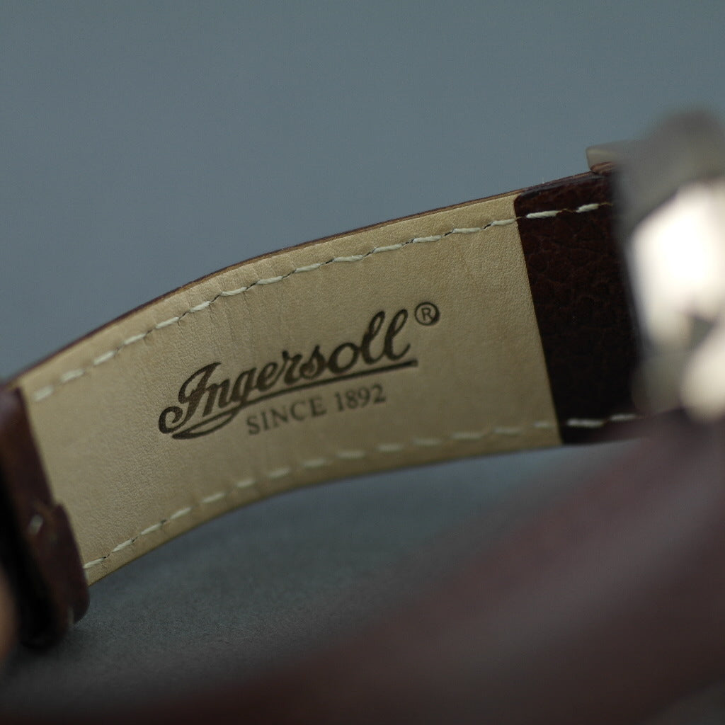 Ingersoll Eaton gold plated quartz wrist watch with Arabic numerals and leather strap