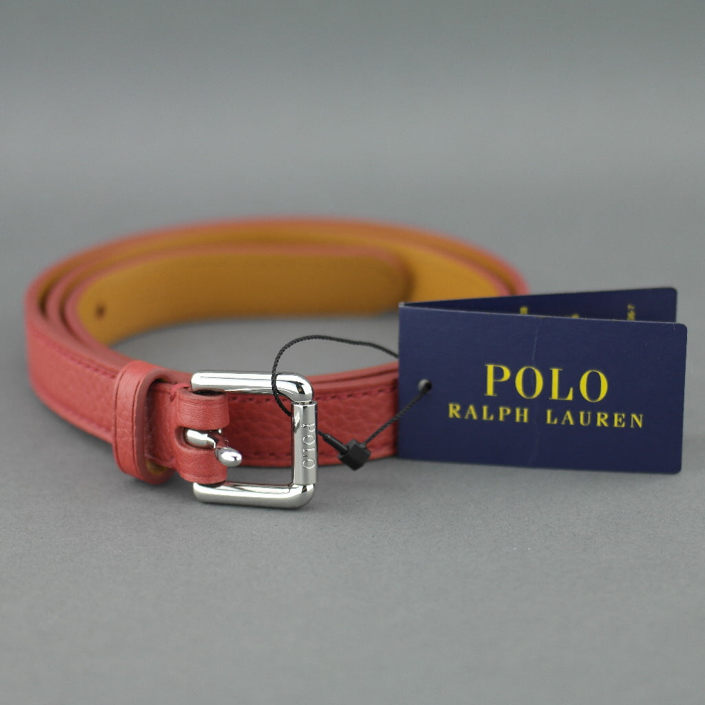 Polo Ralph Lauren Ladies skinny narrow red grained leather belt