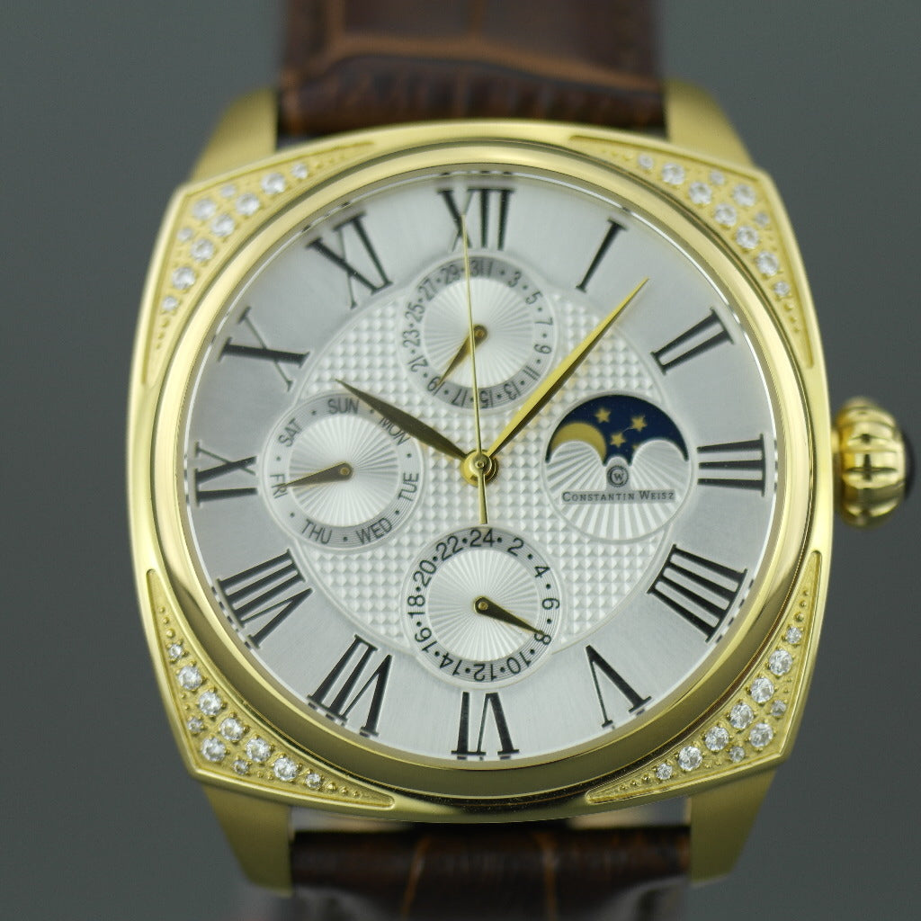 Constantin Weisz Gent's automatic wrist watch with Moon phases and encrusted bezel