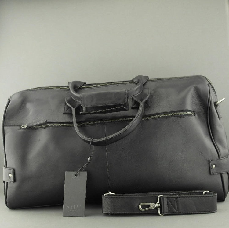 Still Nordic Sport Large Genuine Leather Holdall Travel bag Overnight Black