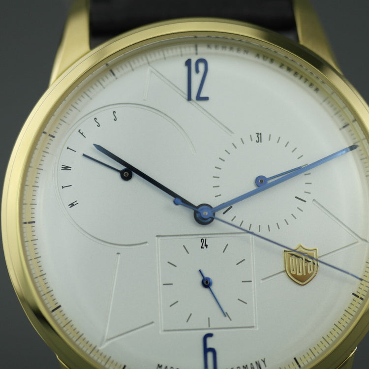 DuFa Weimar Calendar Gents gold plated watch with black leather strap