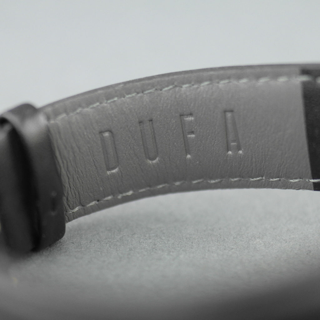 Reloj DuFa Weimar Calendar para hombre chapado en oro con correa de cuero negra 