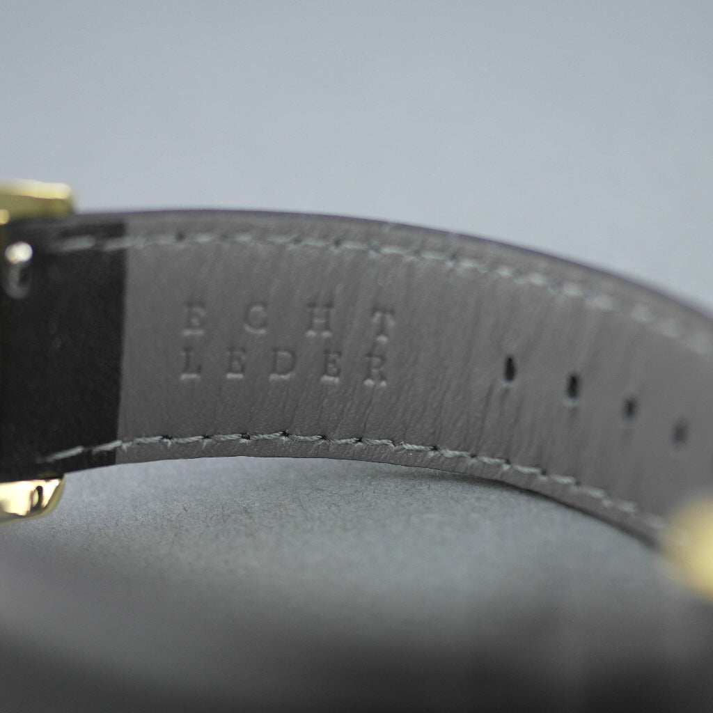 Reloj DuFa Weimar Calendar para hombre chapado en oro con correa de cuero negra 