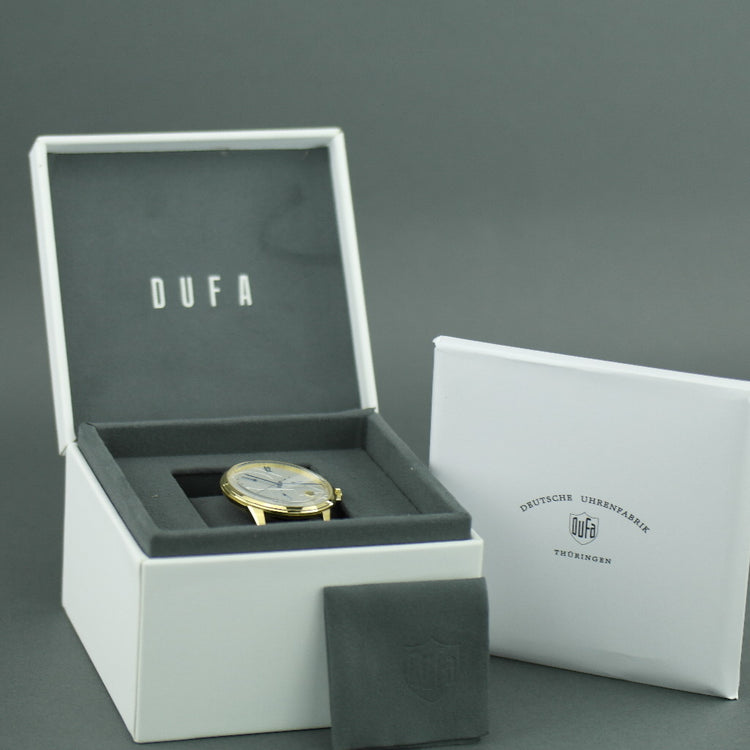 DuFa Weimar Calendar Gents gold plated watch with black leather strap