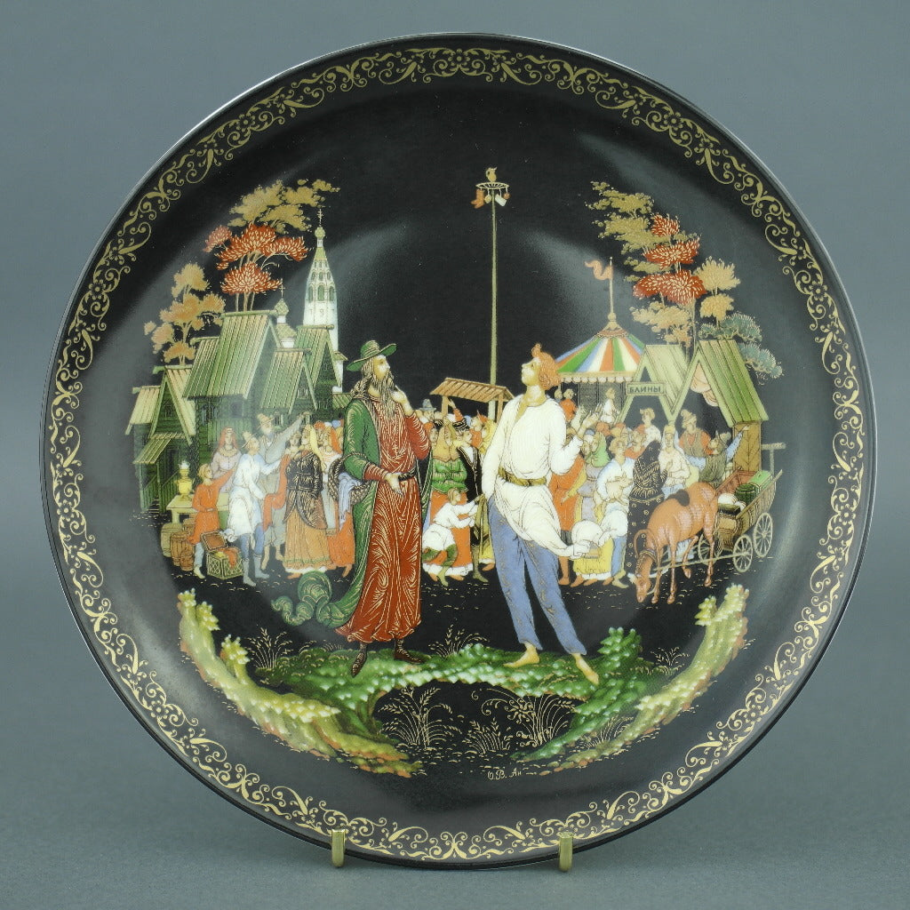 The Priest and His Servant Balda, Russian tales plate from Vinogradoff porcelain, Wall Decor