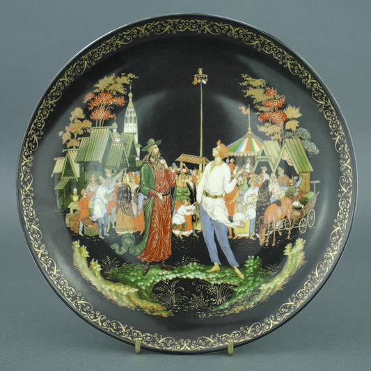 El sacerdote y su sirviente Balda, plato de cuentos rusos de porcelana Vinogradoff, decoración de pared