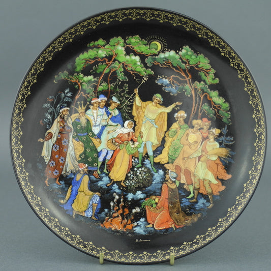 Los Doce Meses, plato de porcelana de cuentos rusos de Palekh Marsters de Rusia, Decoración de pared