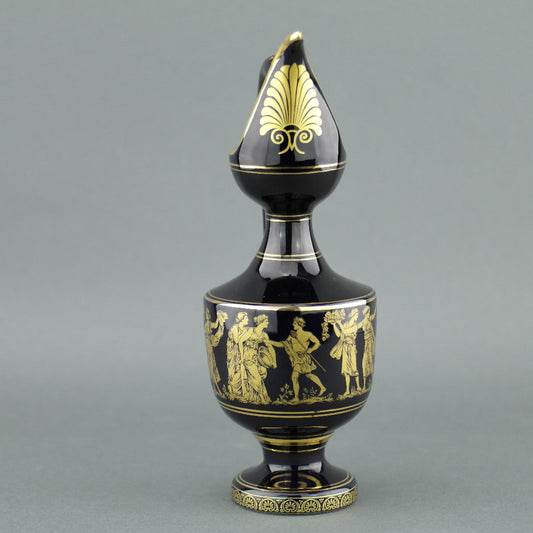 Jarra de cerámica de cerámica chapada en oro de 24k estilo griego vintage Royal Blue
