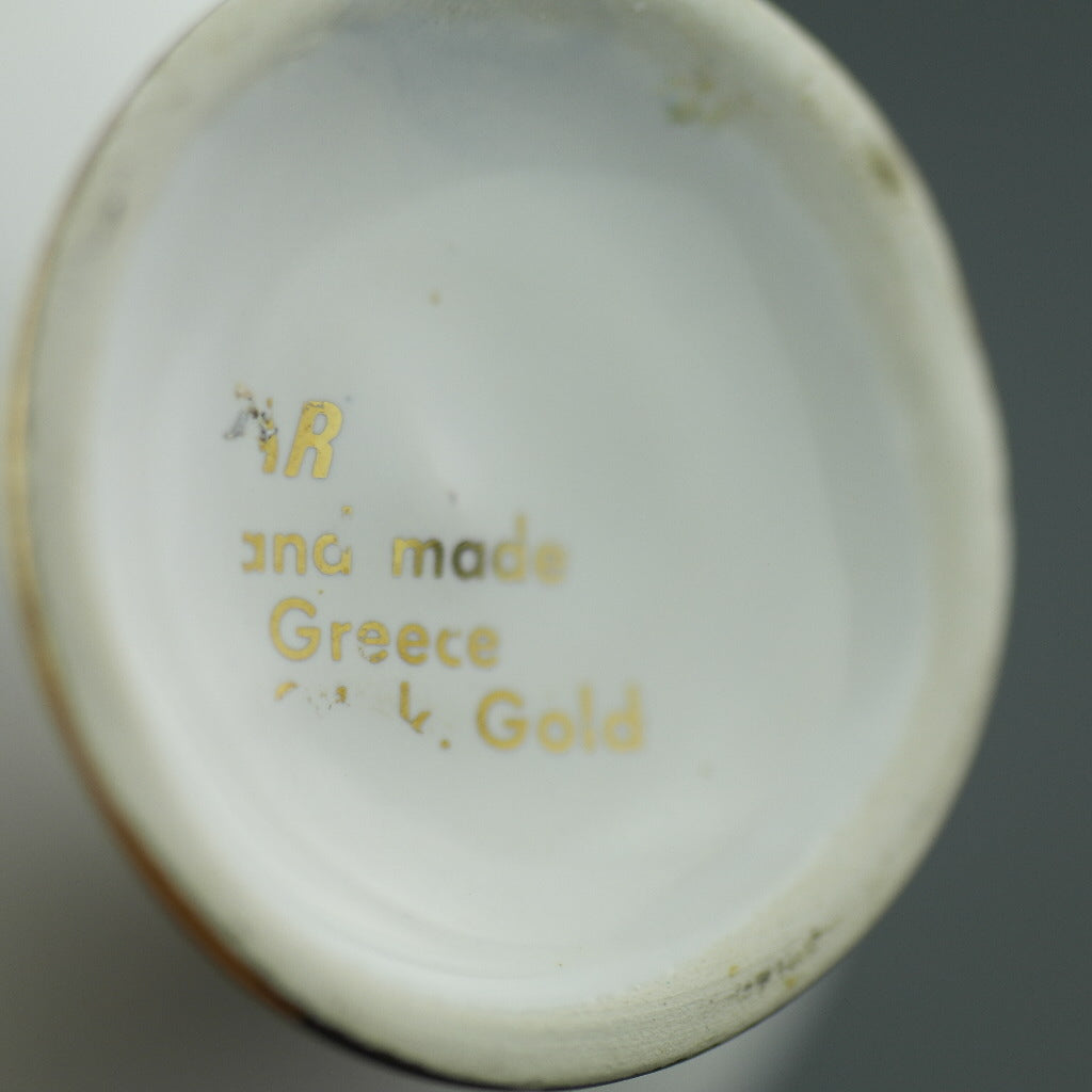 Jarra de aceite de cerámica blanca chapada en oro griego vintage de 24 qt - Escena del mundo antiguo