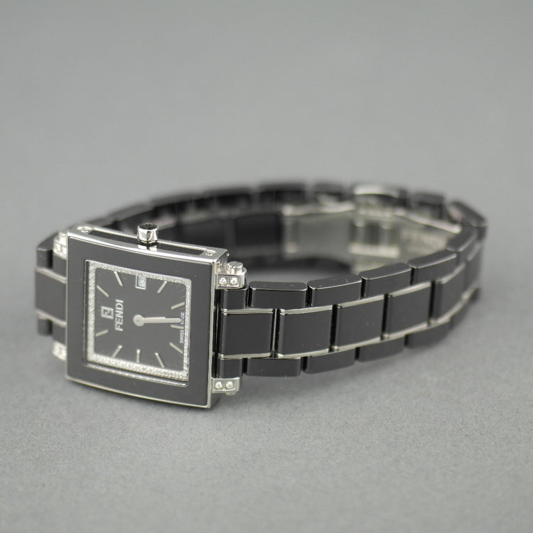 Fendi Orologi Quadro Schweizer Armbanduhr aus schwarzer Keramik und Diamanten