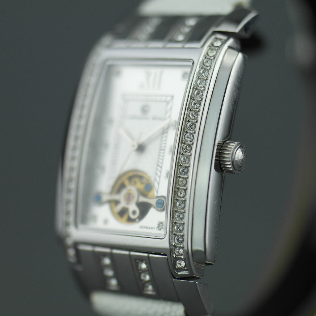 Constantin Weisz Diamonds Reloj de pulsera mecánico correa de cuero blanco