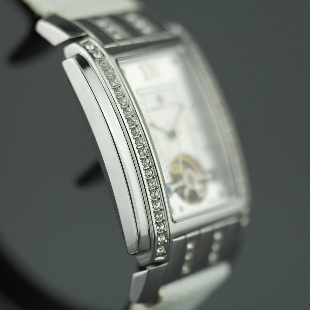 Constantin Weisz Diamonds Reloj de pulsera mecánico correa de cuero blanco