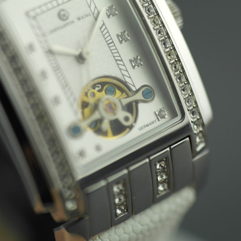 Constantin Weisz Diamonds Mechanical wrist watch white leather strap