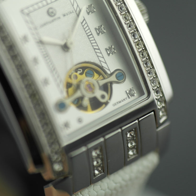 Constantin Weisz Diamonds Reloj de pulsera mecánico correa de cuero blanco