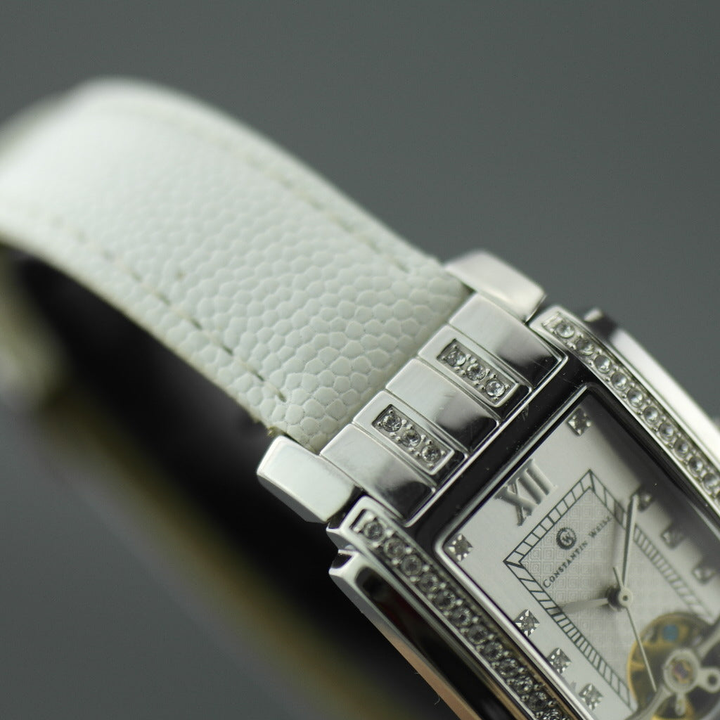 Constantin Weisz Diamonds Mechanical wrist watch white leather strap