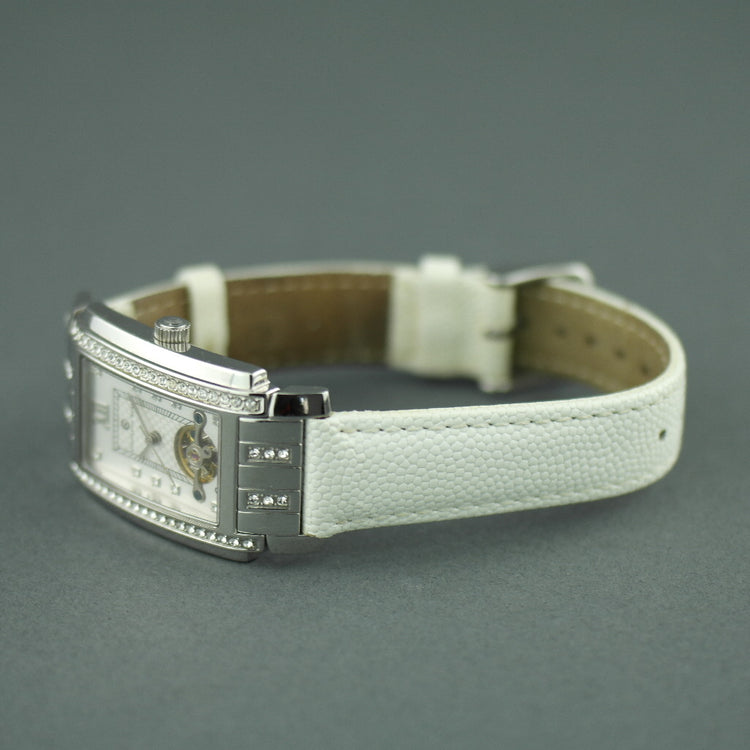 Constantin Weisz Diamonds Mechanical wrist watch white leather strap