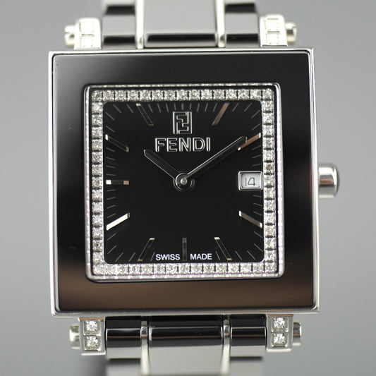 Fendi Orologi Quadro Reloj de pulsera suizo de cerámica negra y diamantes