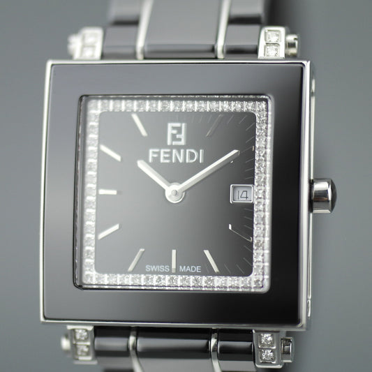 Fendi Orologi Quadro Reloj de pulsera suizo de cerámica negra y diamantes