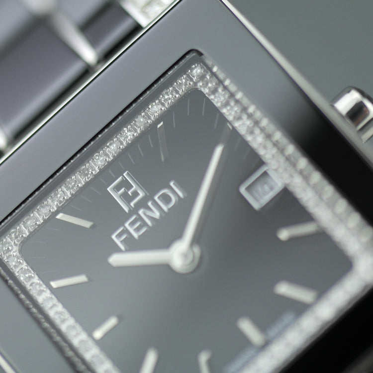 Fendi Orologi Quadro Reloj de pulsera suizo de cerámica negra y diamantes