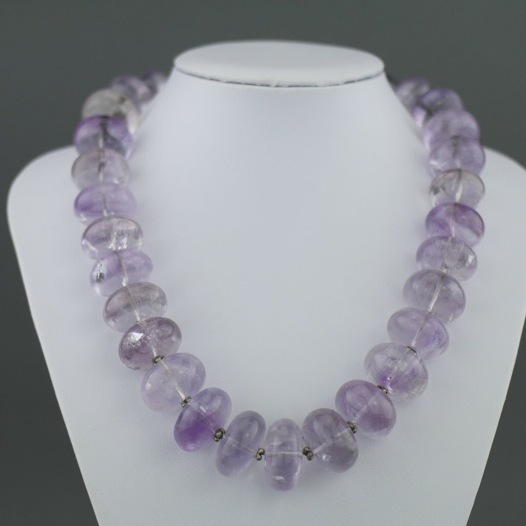 Stylish huge purple amethyst style crystal beads silver necklace