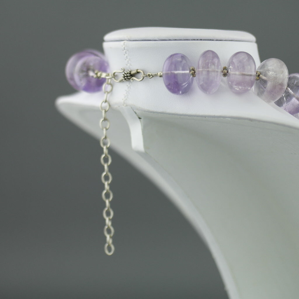Stylish huge purple amethyst style crystal beads silver necklace