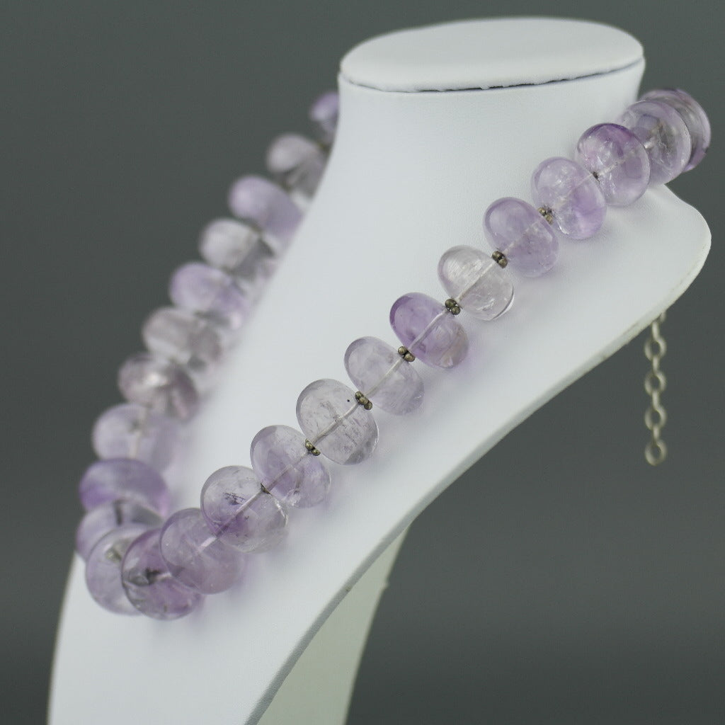 Stylish huge purple amethyst style crystal beads silver necklace