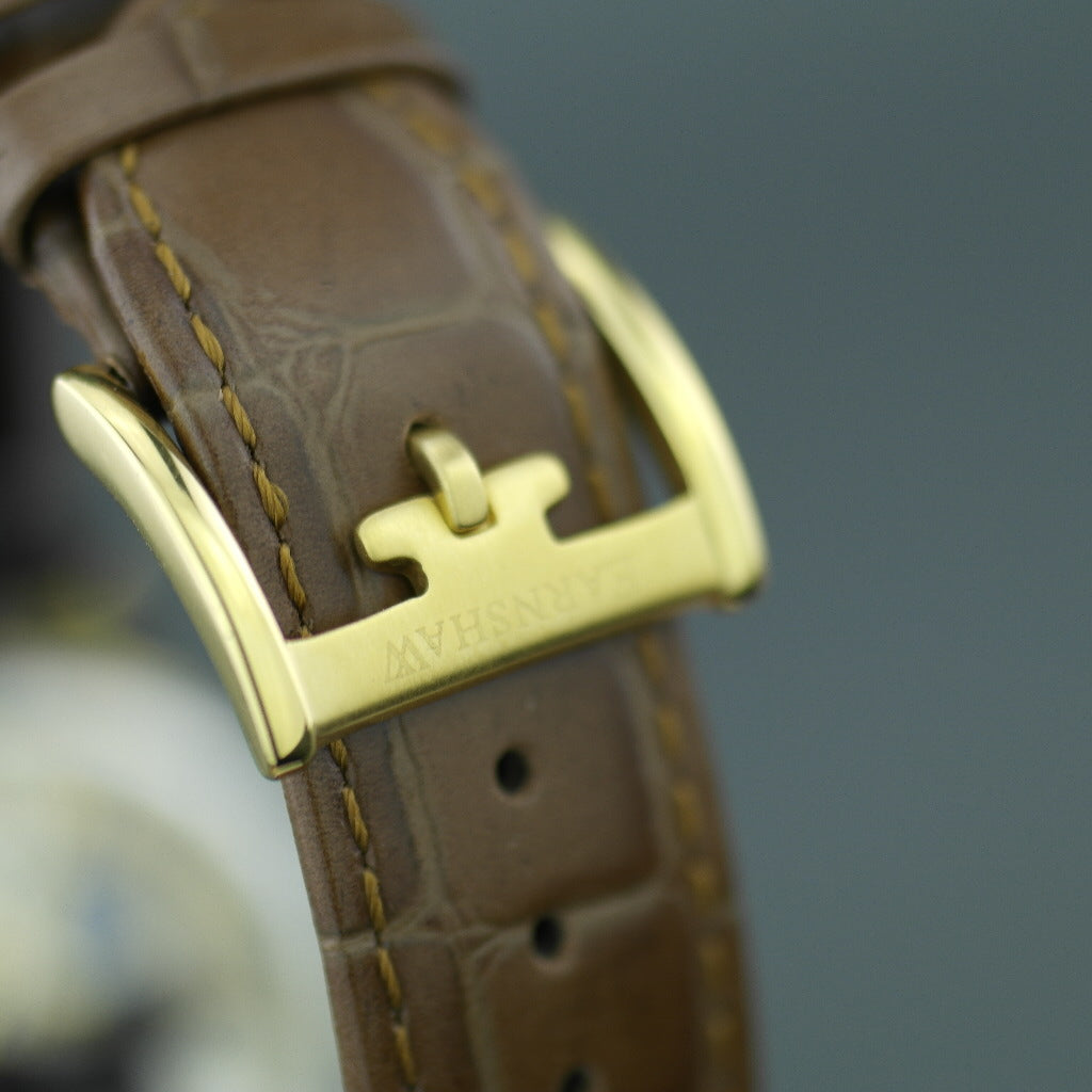 Thomas Earnshaw BAUER Reloj de pulsera mecánico chapado en oro con correa de piel marrón 