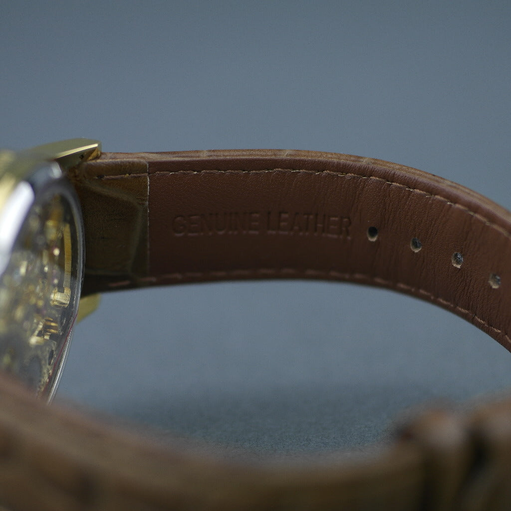 Thomas Earnshaw BAUER Reloj de pulsera mecánico chapado en oro con correa de piel marrón 