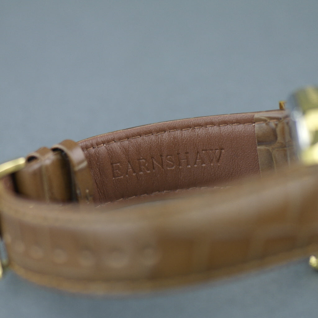 Thomas Earnshaw BAUER Reloj de pulsera mecánico chapado en oro con correa de piel marrón 