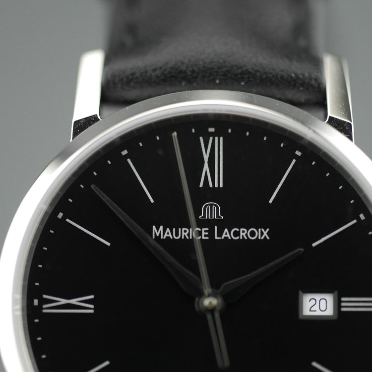 Maurice Lacroix Eliros Reloj de pulsera suizo con correa de cuero y esfera negra