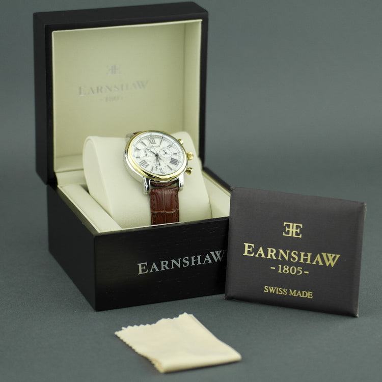 Thomas Earnshaw Longcase 43 Swiss made quartz wrist watch with brown leather strap