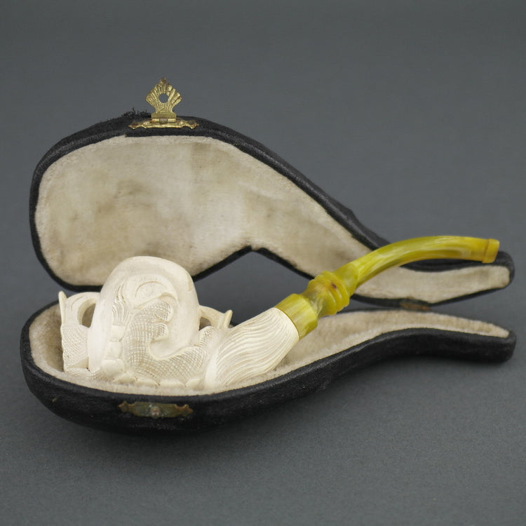 Antique Meerschaum pipe with carved Baltic Amber mouthpiece