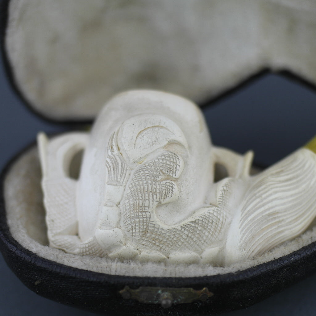 Antique Meerschaum pipe with carved Baltic Amber mouthpiece