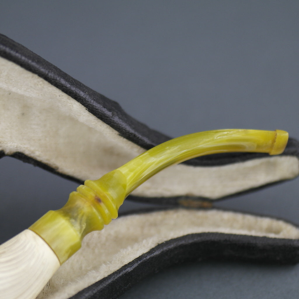 Antique Meerschaum pipe with carved Baltic Amber mouthpiece
