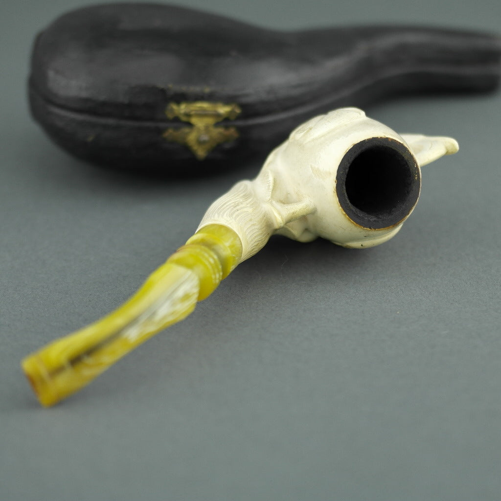 Antique Meerschaum pipe with carved Baltic Amber mouthpiece