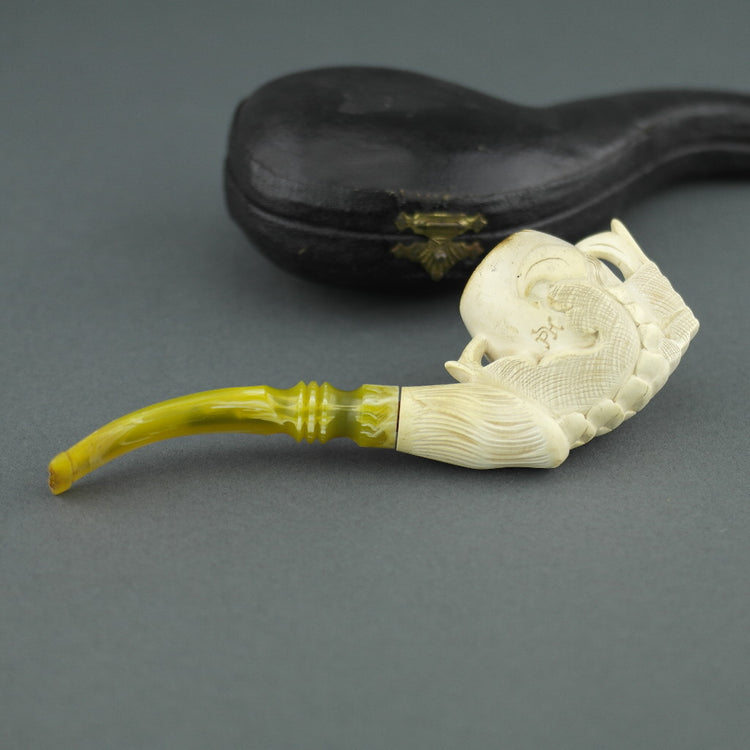 Antique Meerschaum pipe with carved Baltic Amber mouthpiece