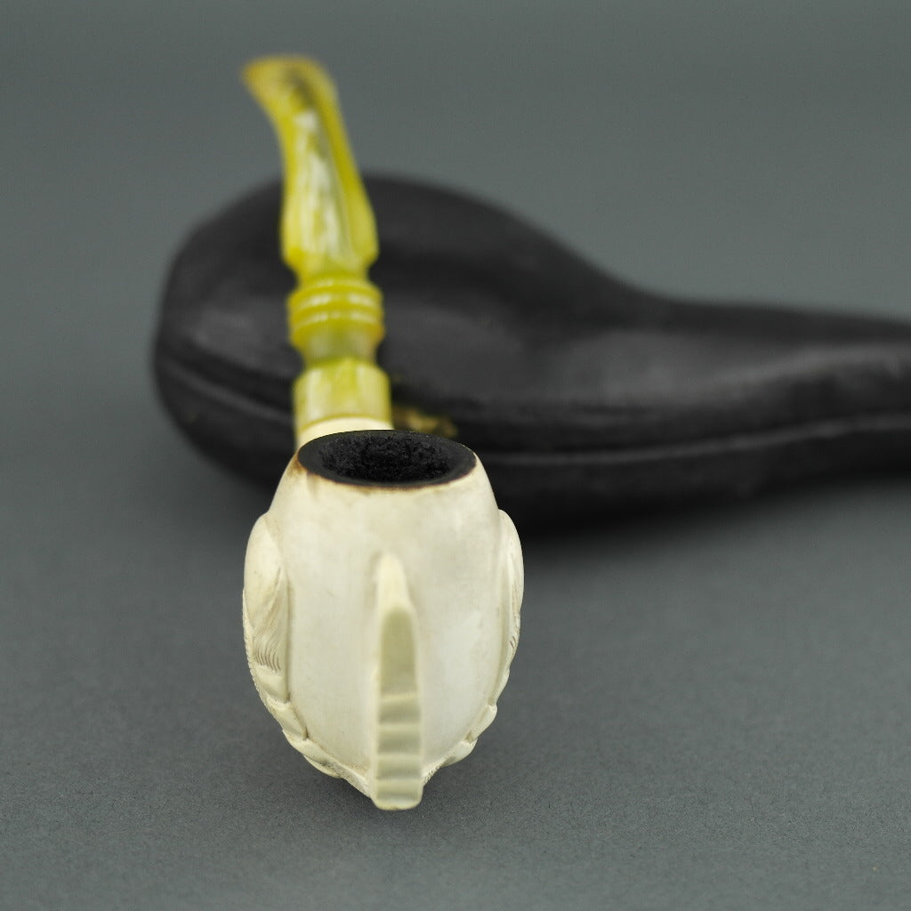 Antique Meerschaum pipe with carved Baltic Amber mouthpiece