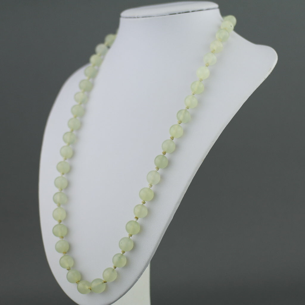 Antique elegant Celadon Jade round beads knotted necklace with gold plated silver clasp