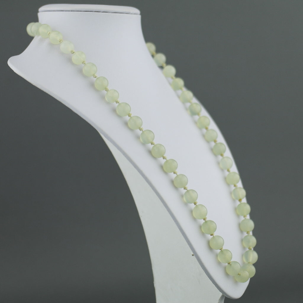 Antique elegant Celadon Jade round beads knotted necklace with gold plated silver clasp