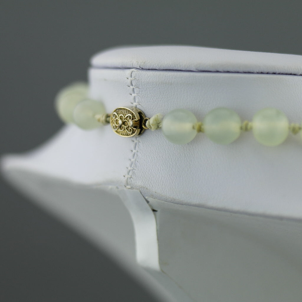 Antique elegant Celadon Jade round beads knotted necklace with gold plated silver clasp