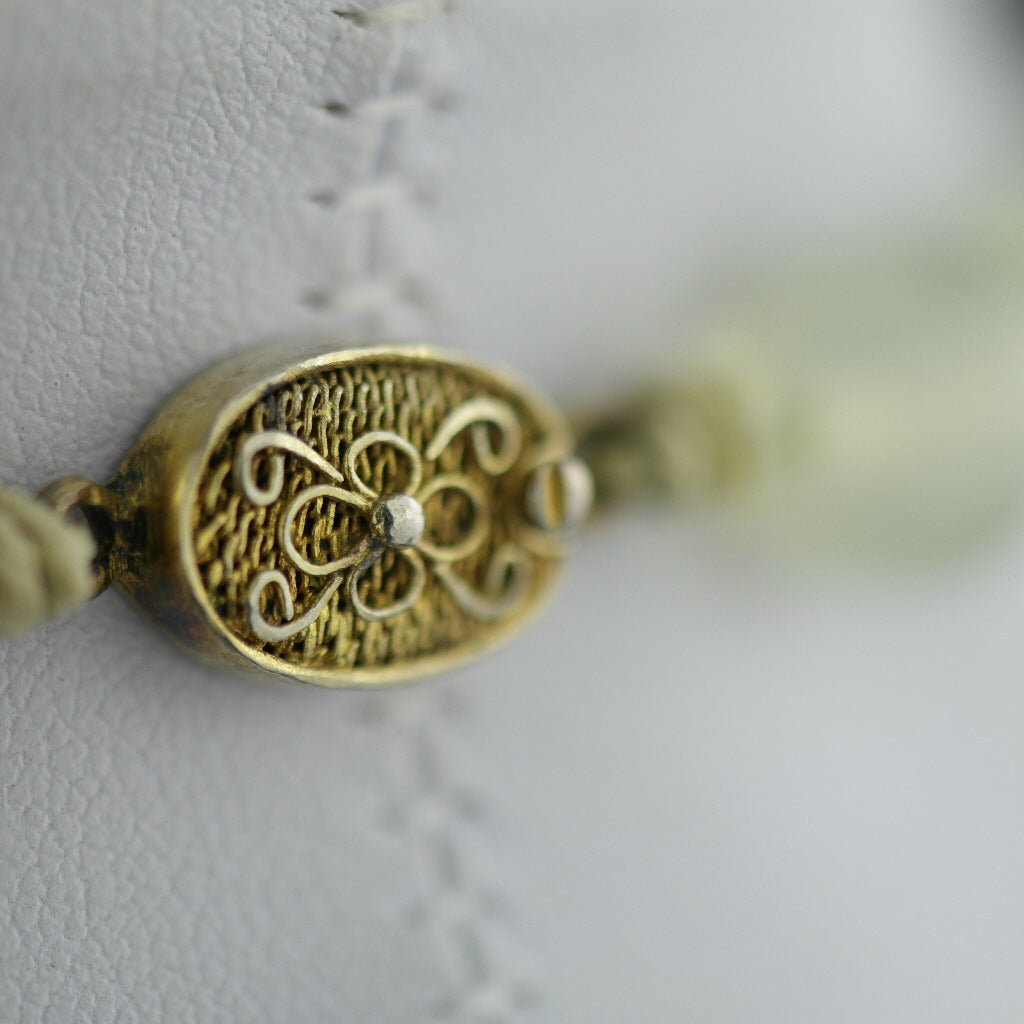 Antique elegant Celadon Jade round beads knotted necklace with gold plated silver clasp