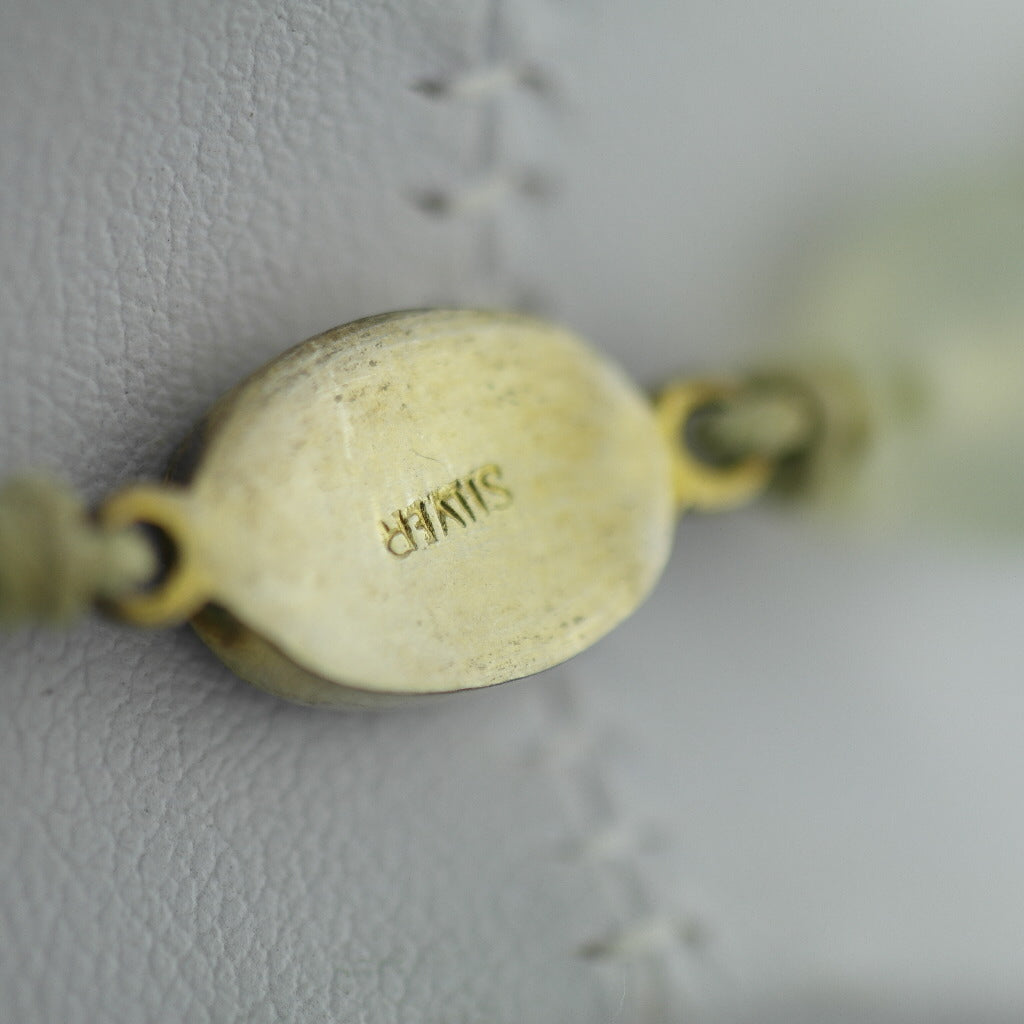 Antique elegant Celadon Jade round beads knotted necklace with gold plated silver clasp