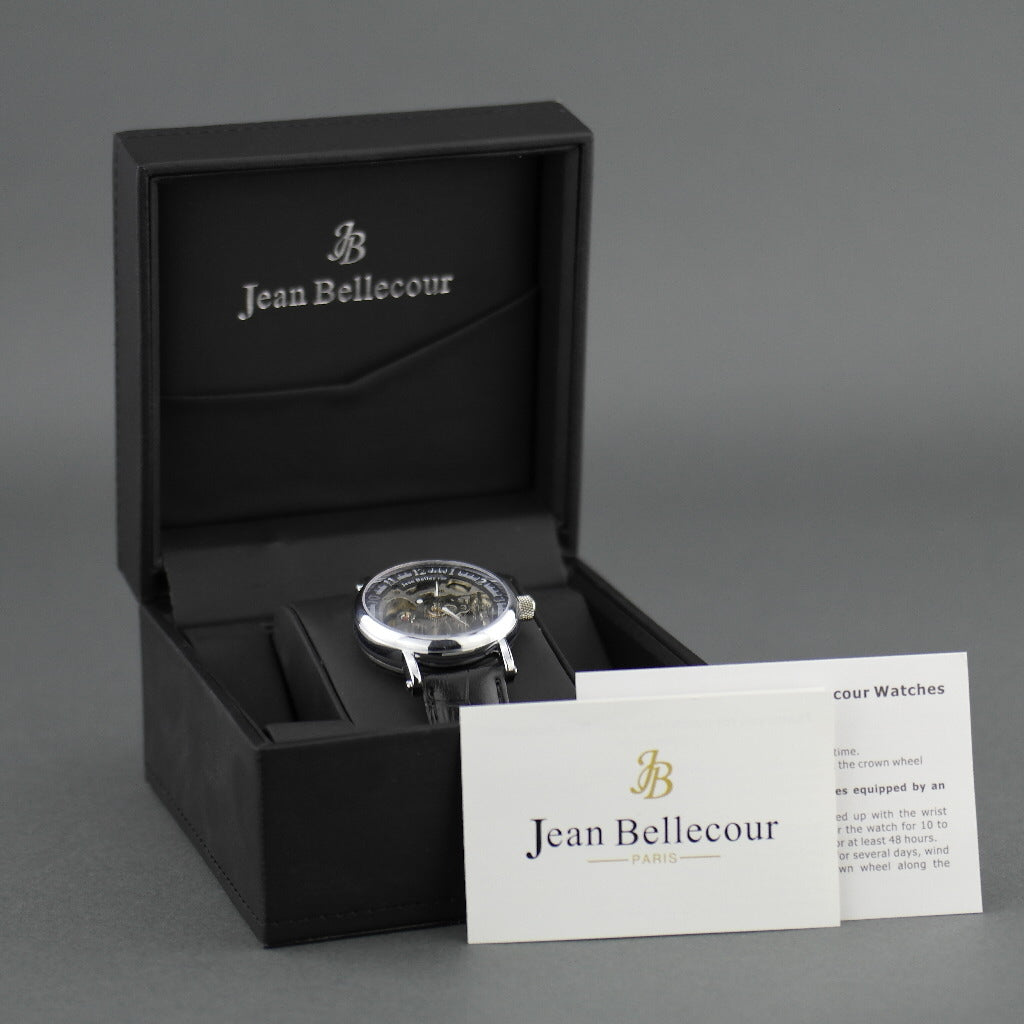 Jean Bellecour Automatic Skeleton Edition Armbanduhr mit schwarzem Lederarmband
