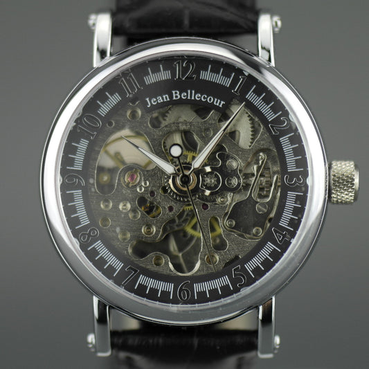 Jean Bellecour Automatic Skeleton Edition wrist watch black leather strap