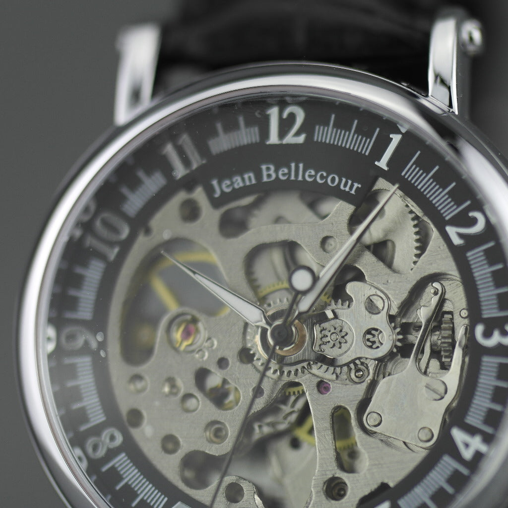 Jean Bellecour Automatic Skeleton Edition wrist watch black leather strap