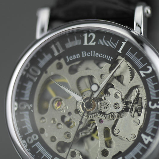 Jean Bellecour Automatic Skeleton Edition Armbanduhr mit schwarzem Lederarmband
