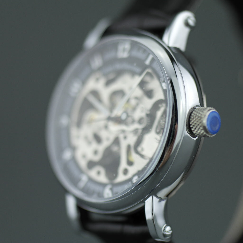 Jean Bellecour Automatic Skeleton Edition Armbanduhr mit schwarzem Lederarmband